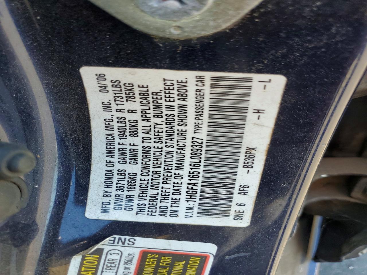 2006 HONDA CIVIC LX photo 34