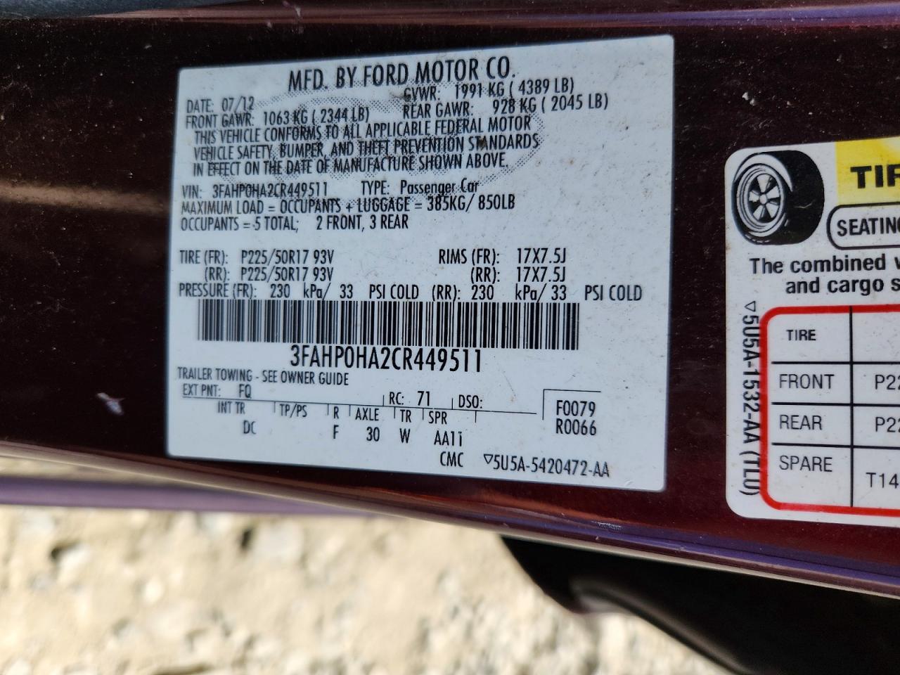 2012 FORD FUSION SE photo 34
