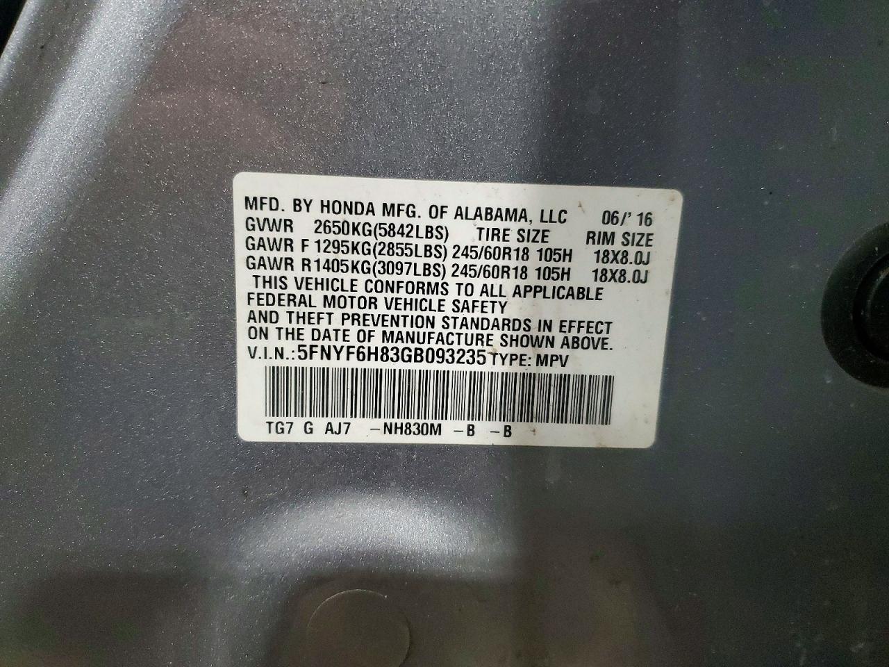 2016 HONDA PILOT EXL photo 37