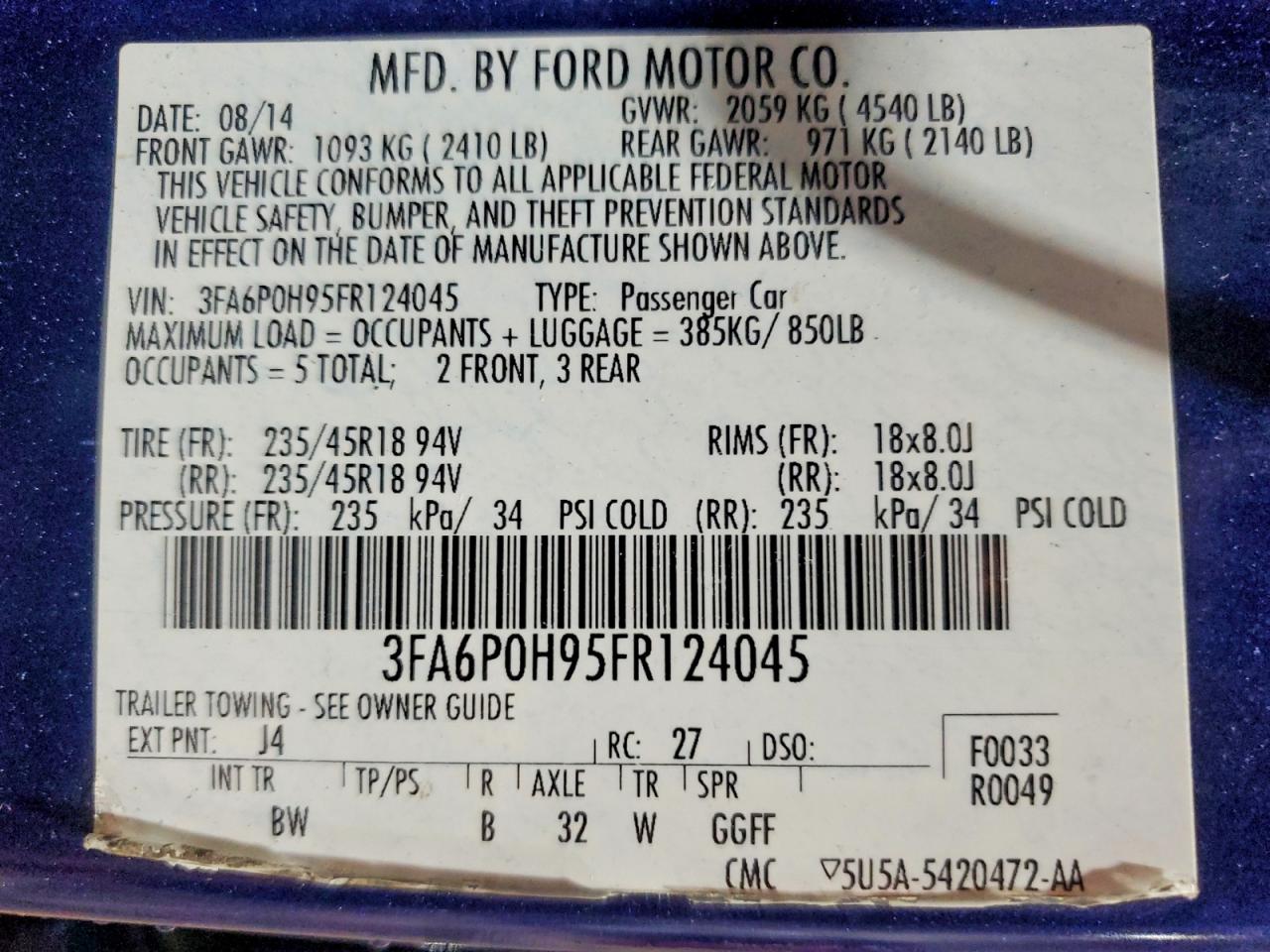 2015 FORD FUSION SE photo 34