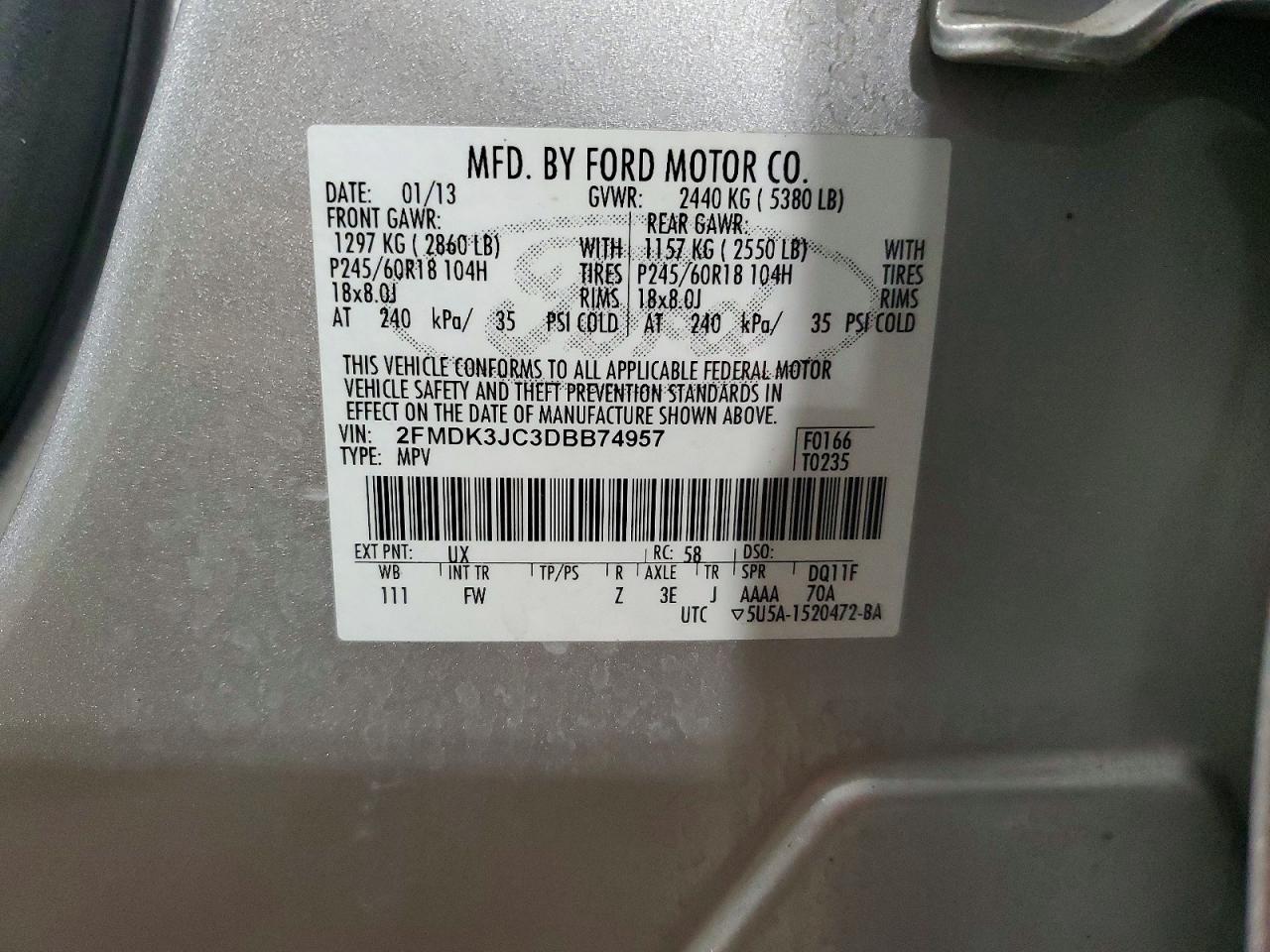 2013 FORD EDGE SEL photo 37