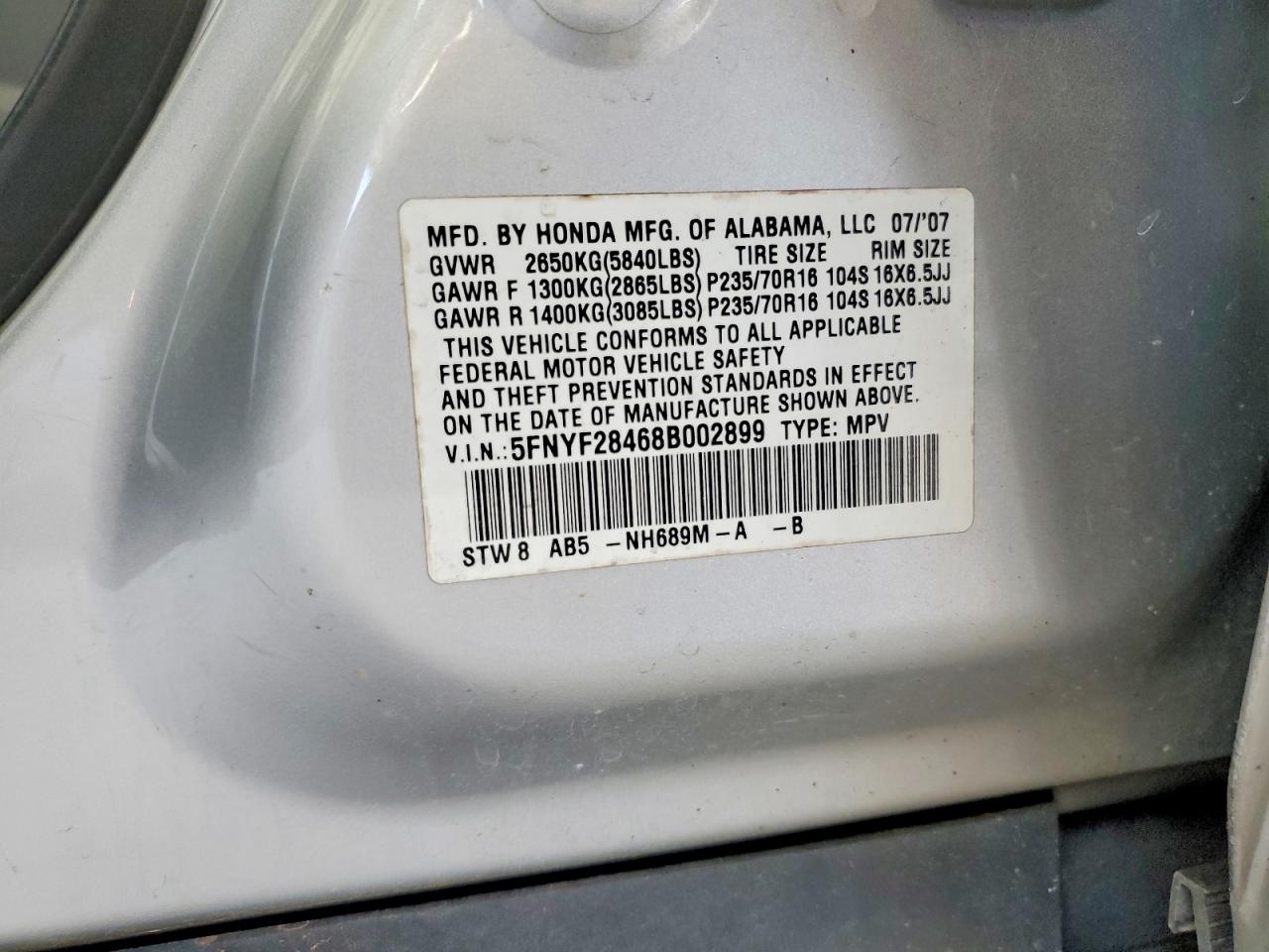 2008 HONDA PILOT EX photo 23