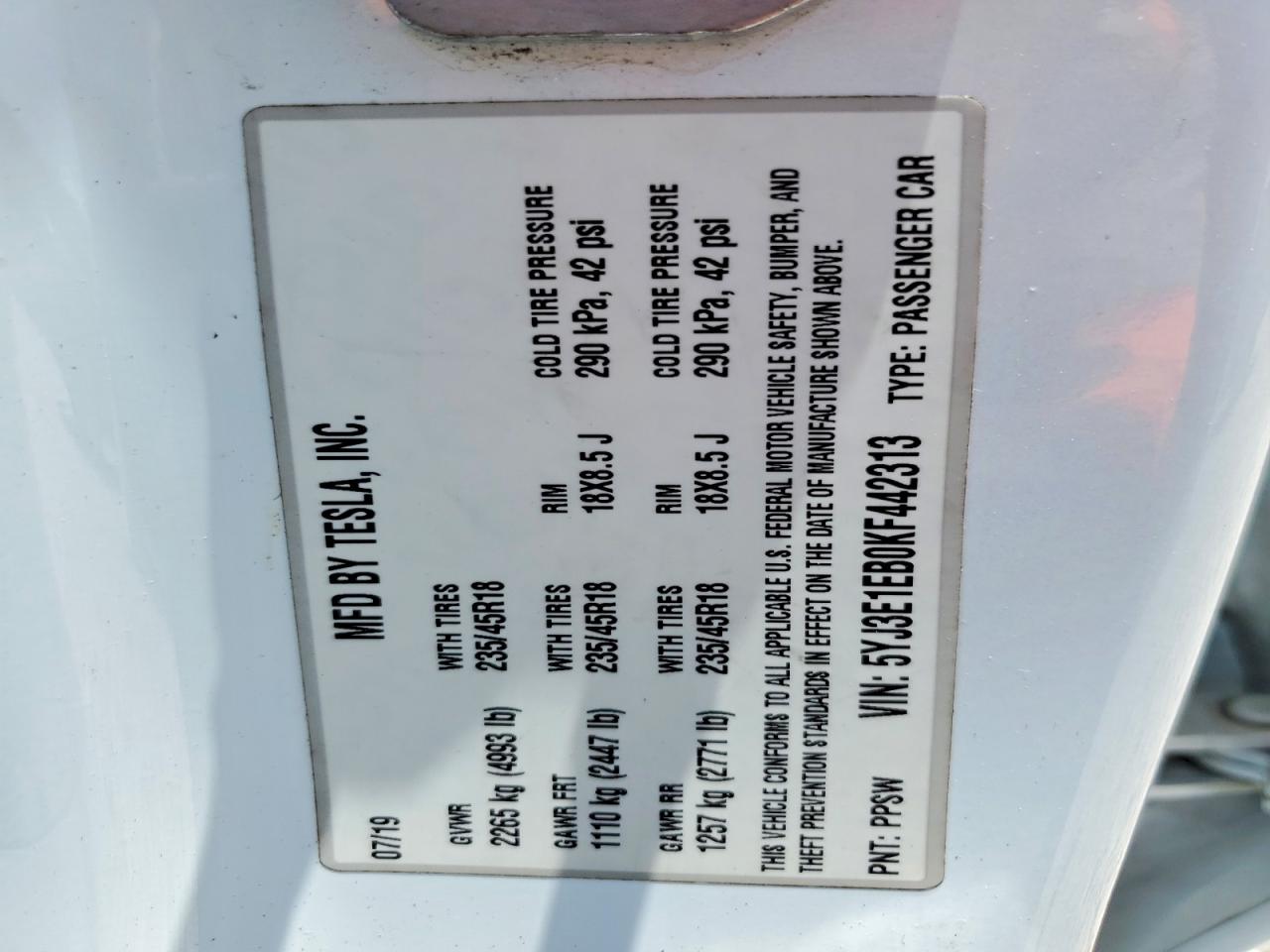2019 TESLA MODEL 3 photo 12