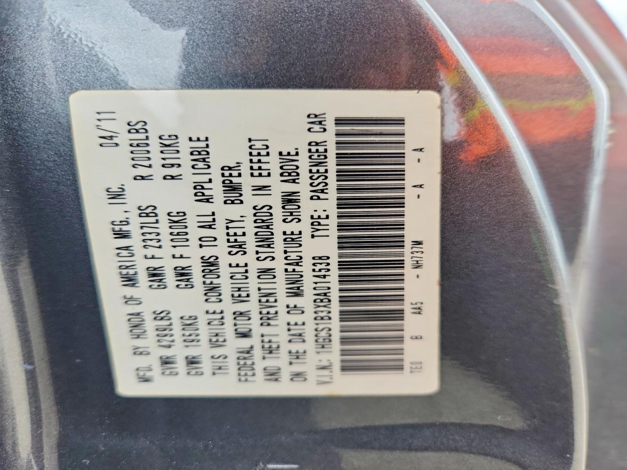 2011 HONDA ACCORD LX-S photo 12