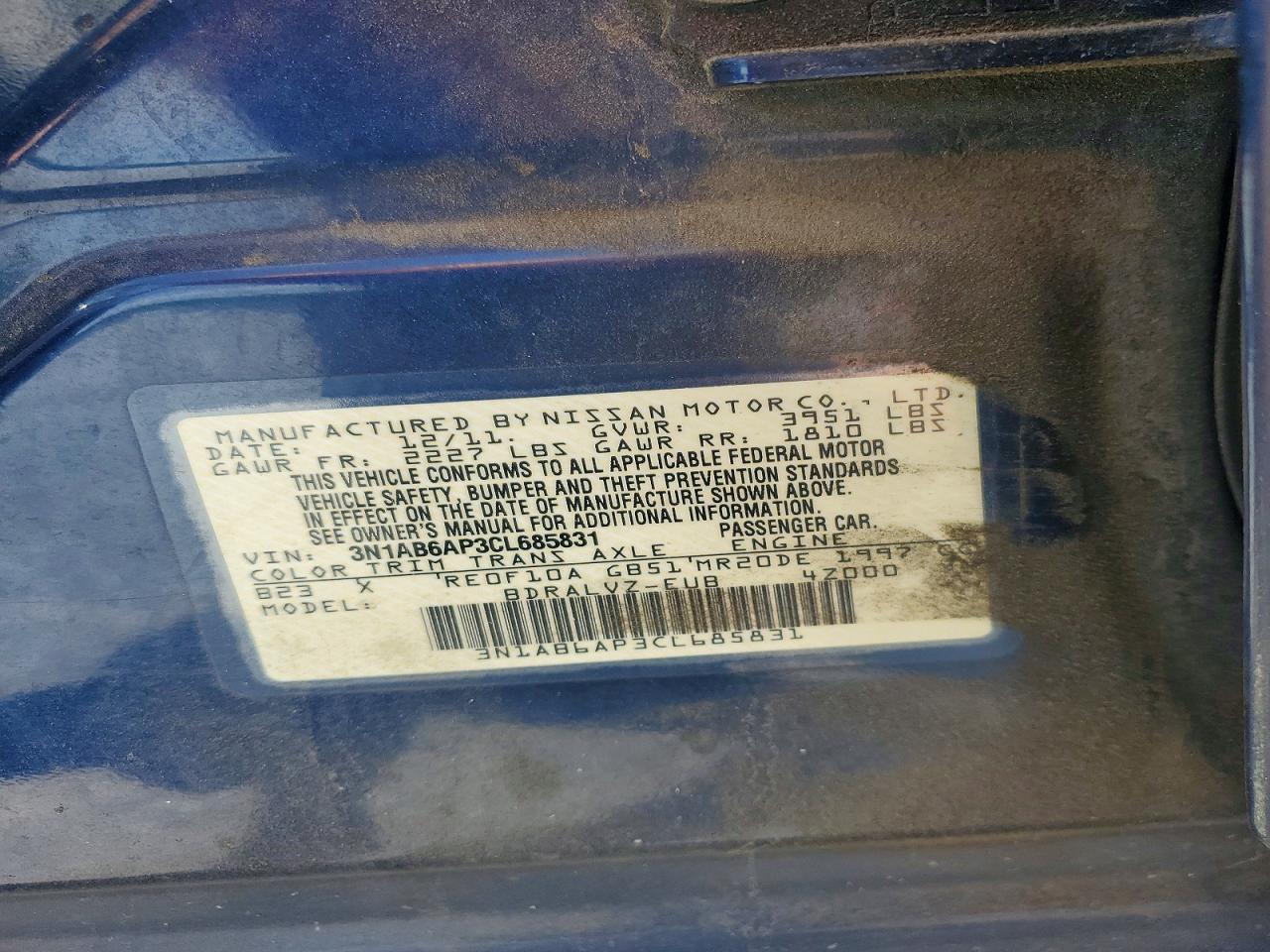 2012 NISSAN SENTRA 2.0 photo 12