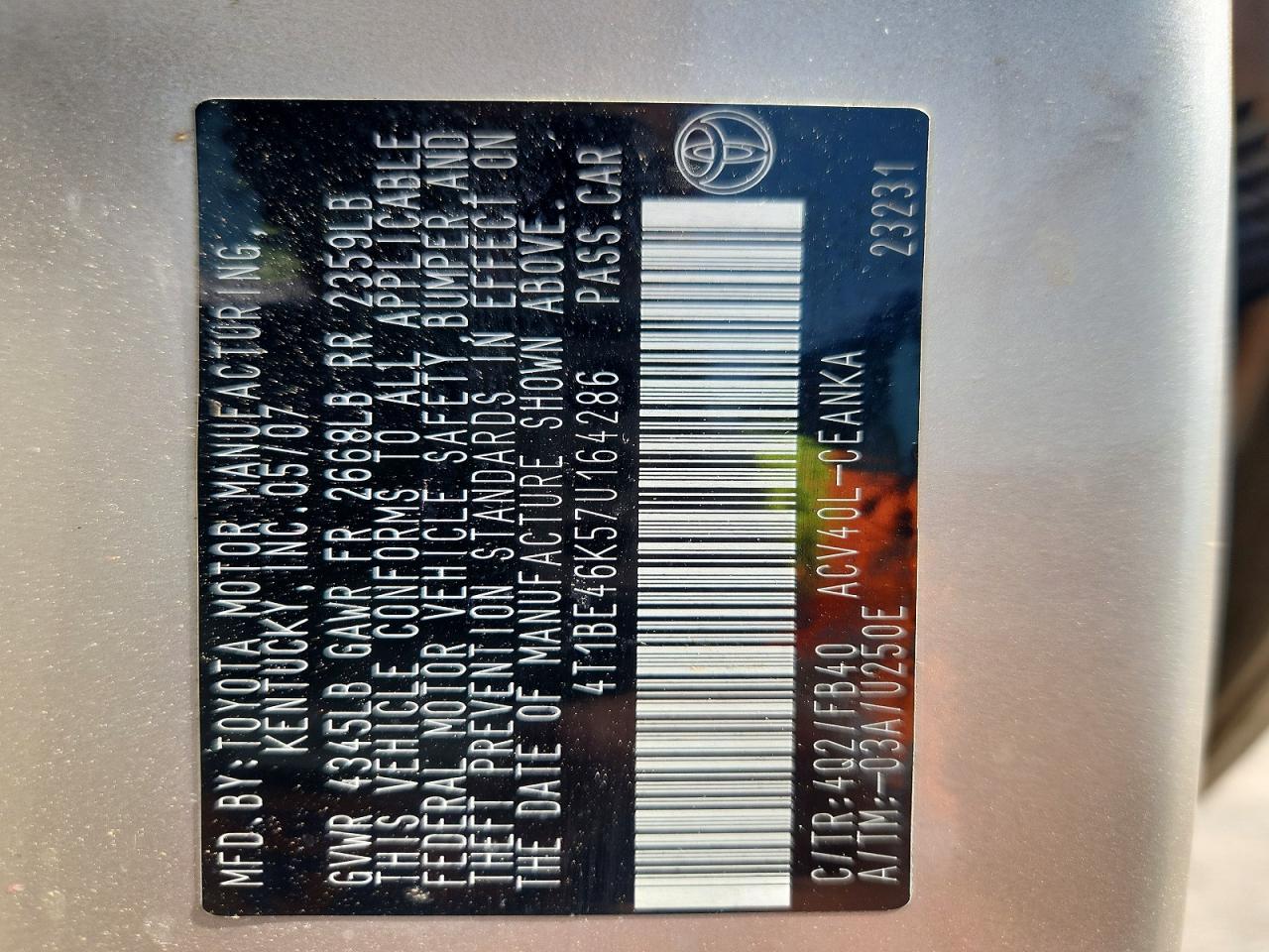 2007 TOYOTA CAMRY LE photo 23