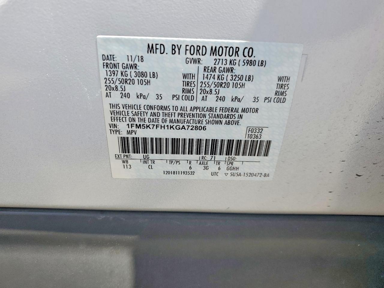 2019 FORD EXPLORER LIMITED photo 37