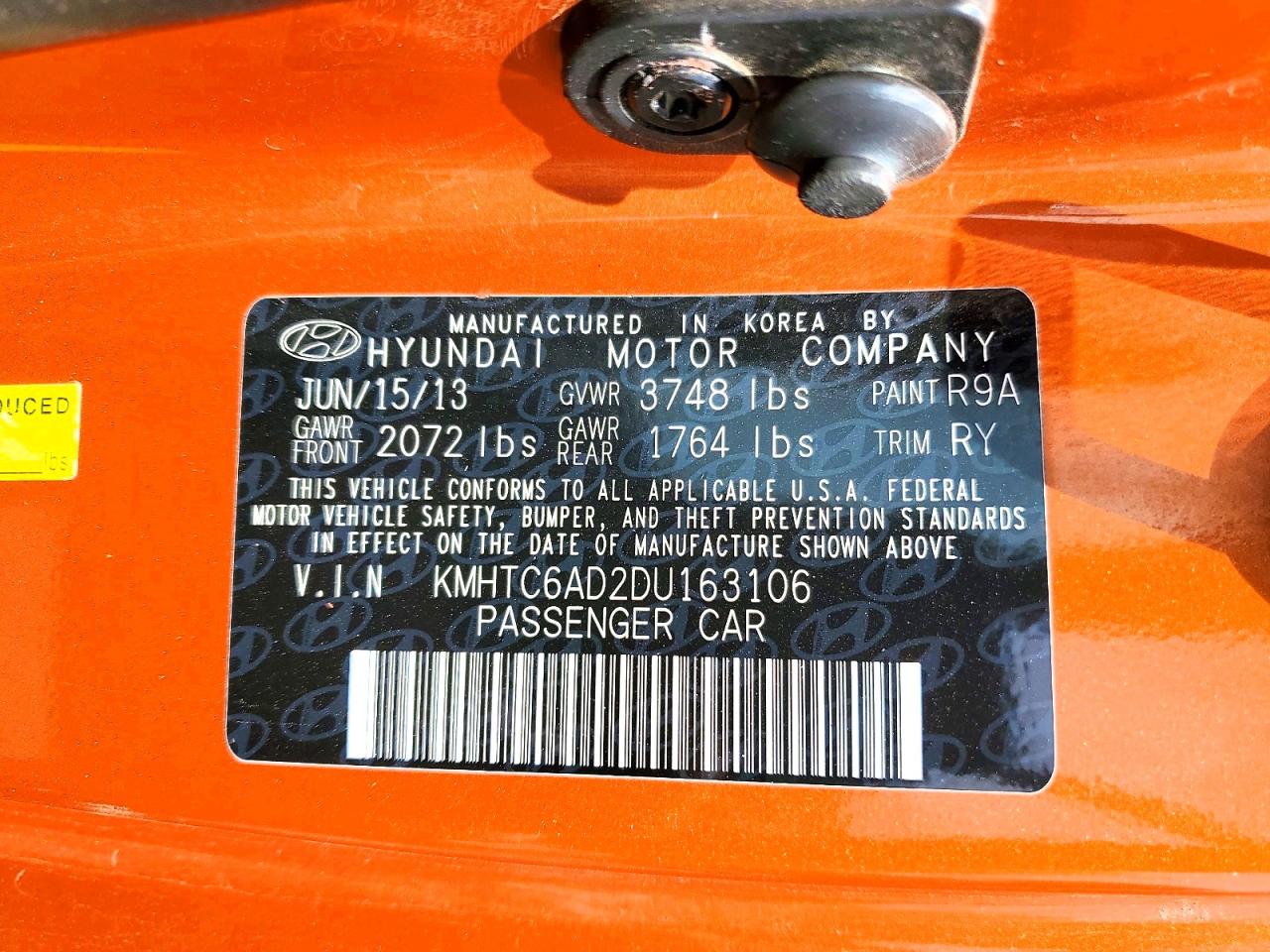 2013 HYUNDAI VELOSTER BASE photo 23