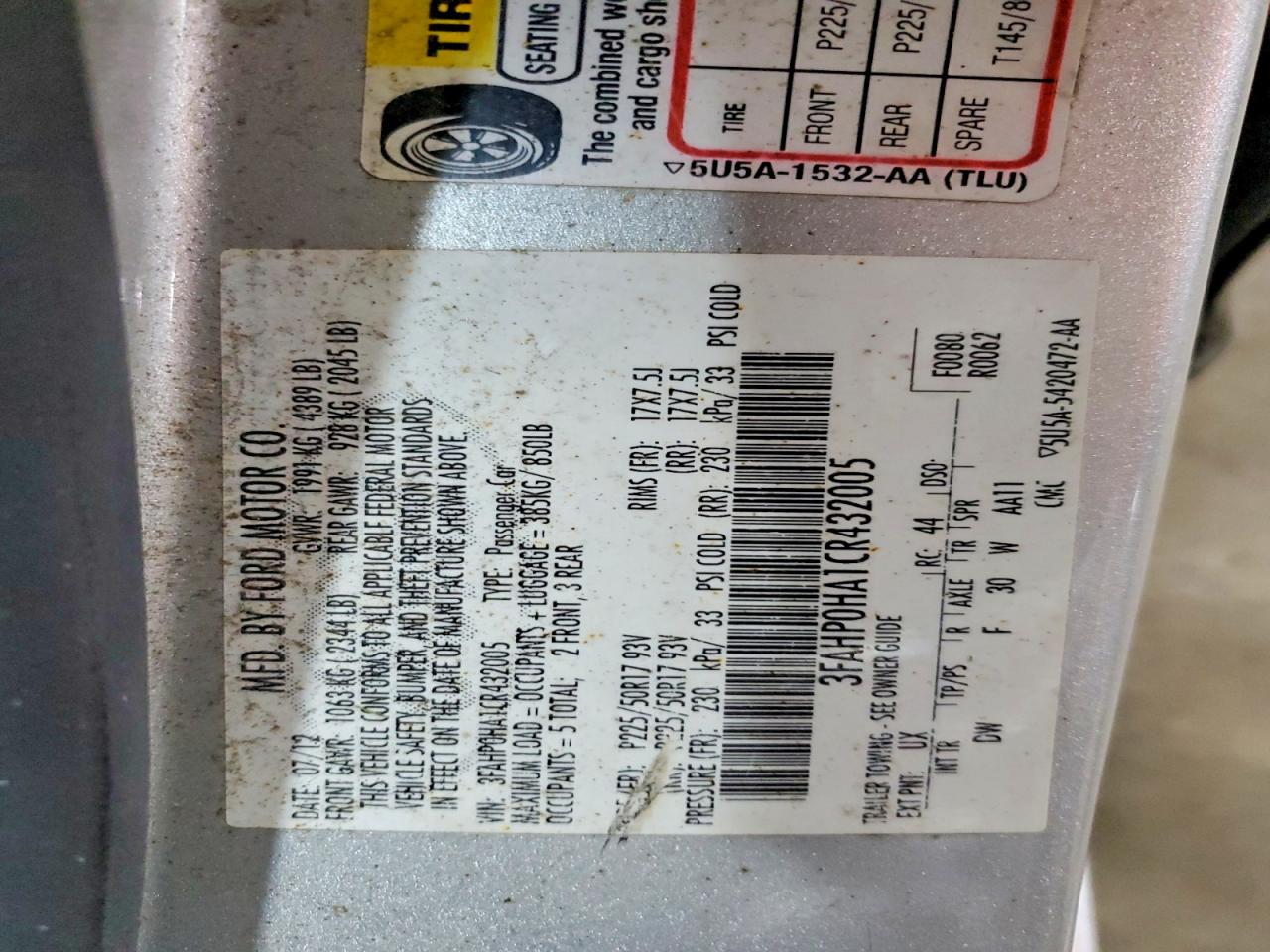 2012 FORD FUSION SE photo 37