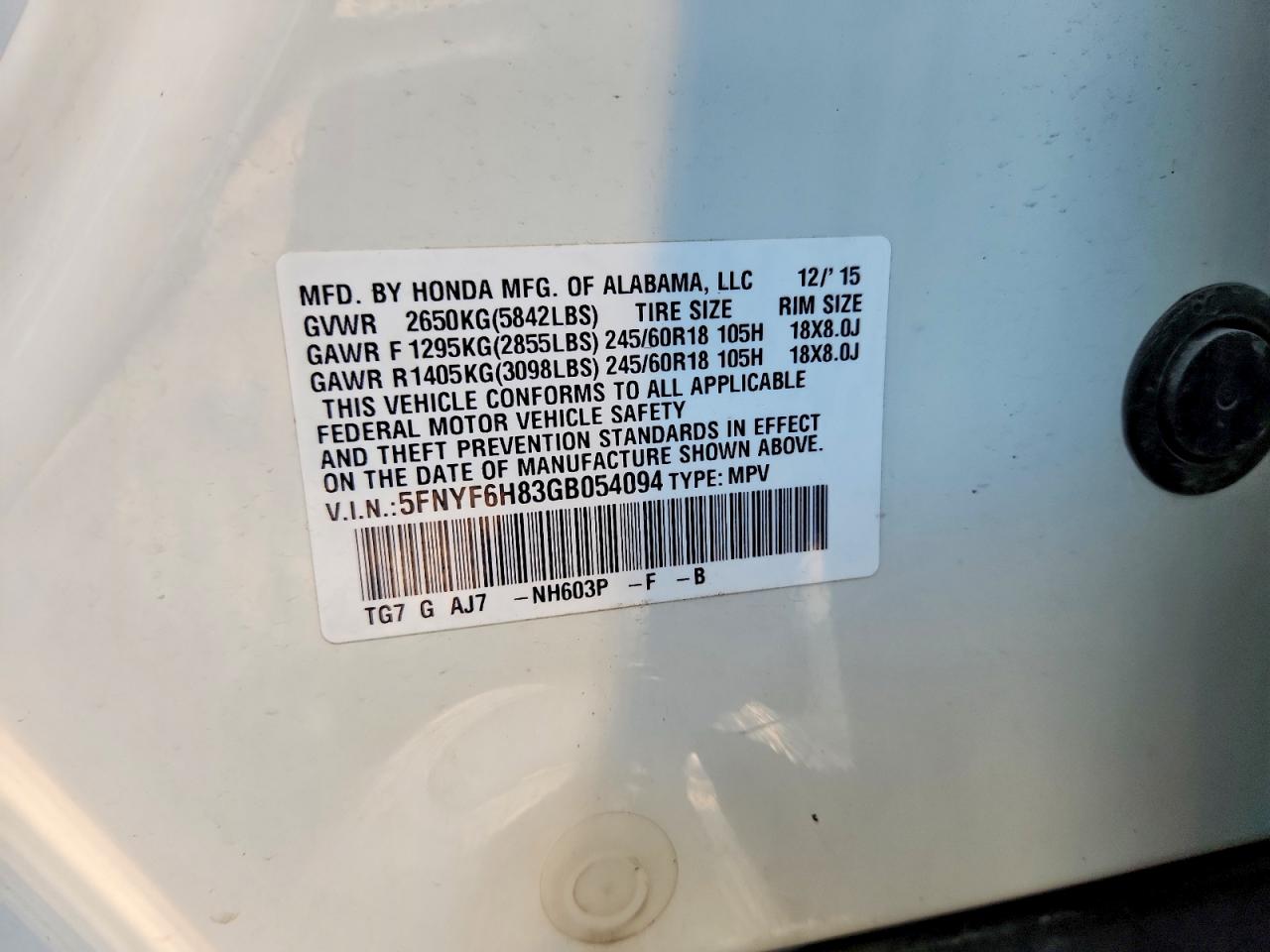2016 HONDA PILOT EXL photo 25