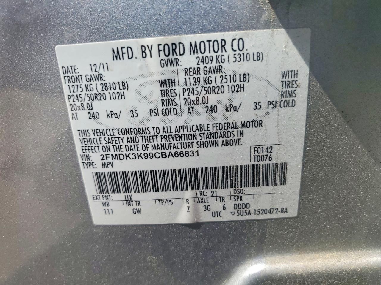 2012 FORD EDGE LIMITED photo 23
