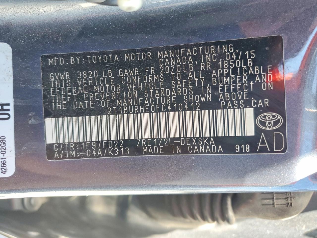 2015 TOYOTA COROLLA S PLUS photo 37