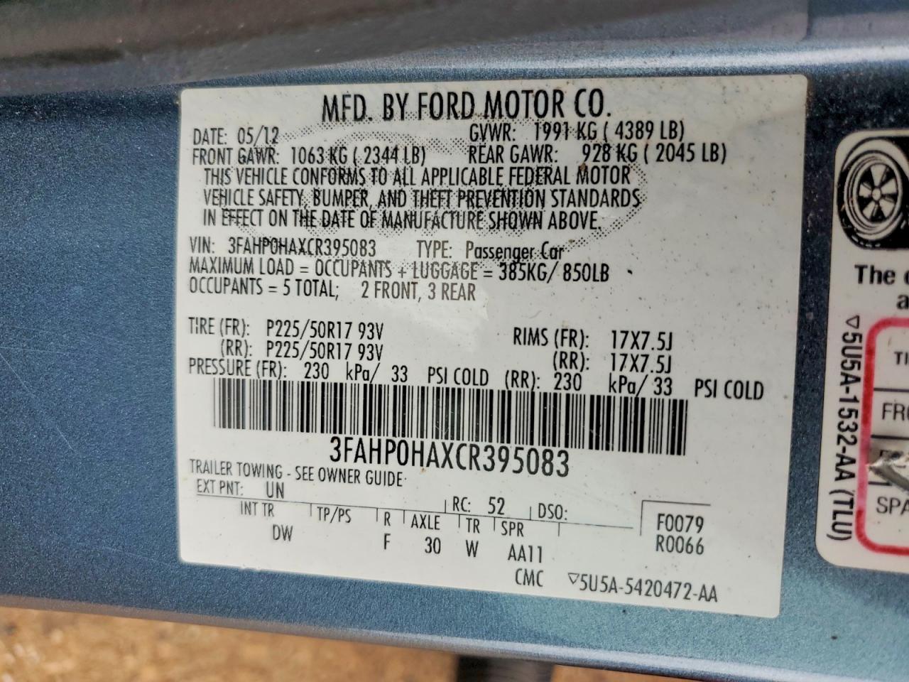2012 FORD FUSION SE photo 13