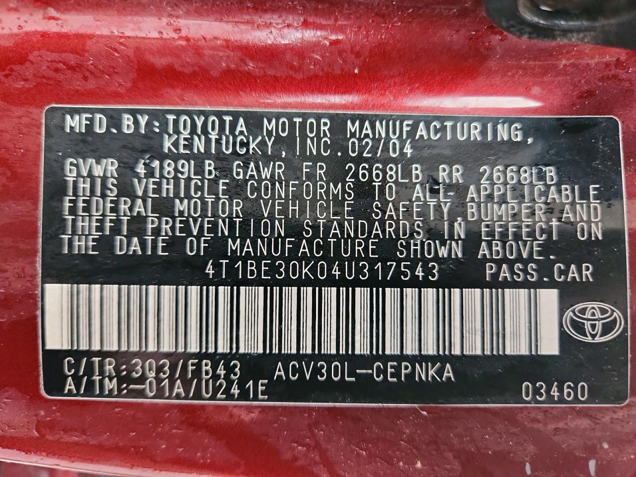 2004 TOYOTA CAMRY LE photo 23