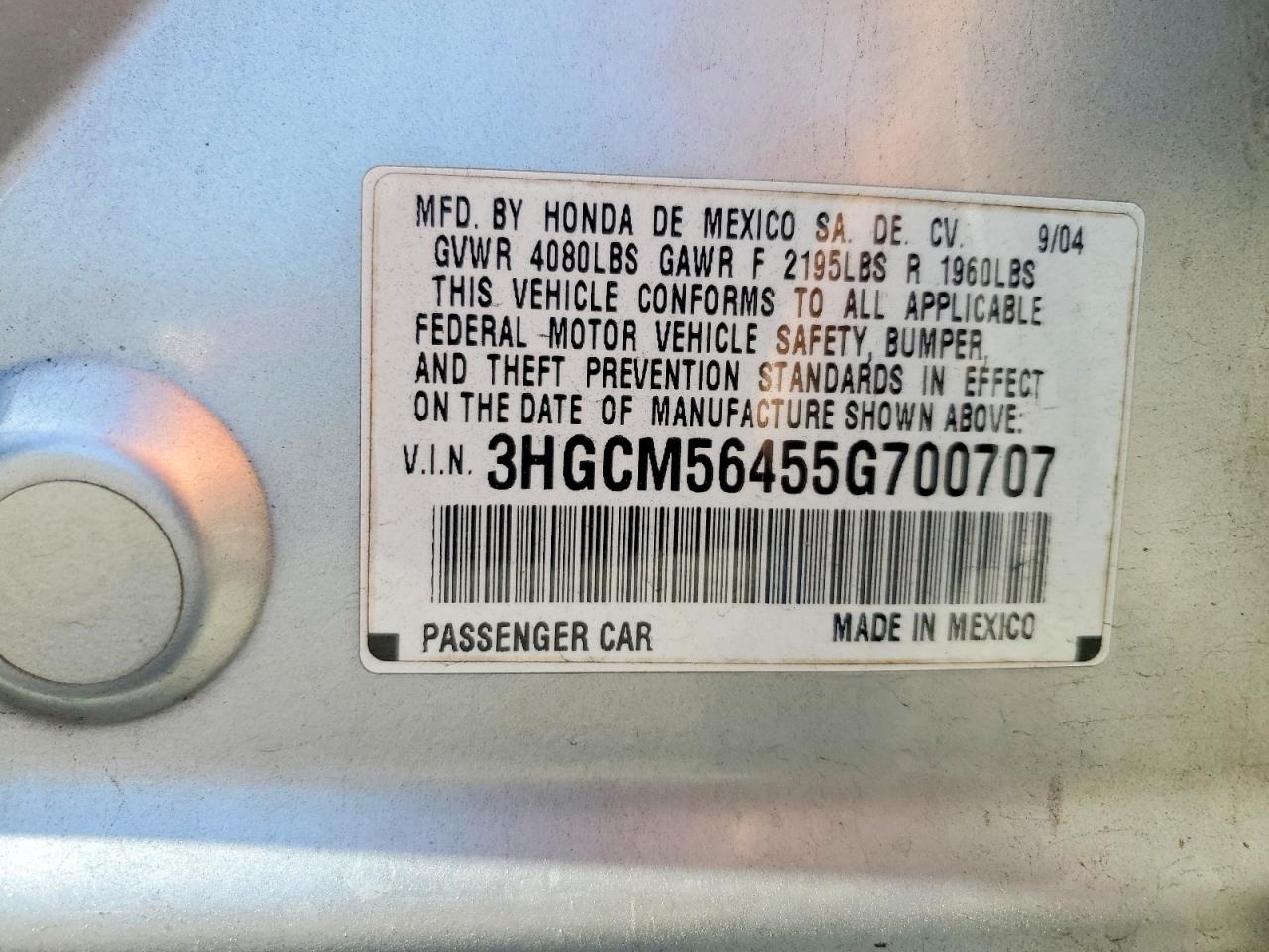 2005 HONDA ACCORD LX photo 23