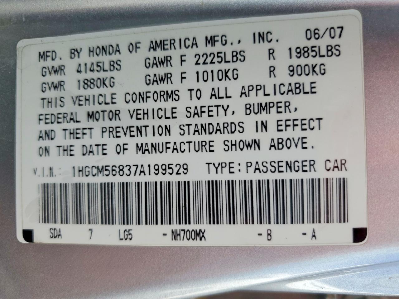 2007 HONDA ACCORD EX photo 34