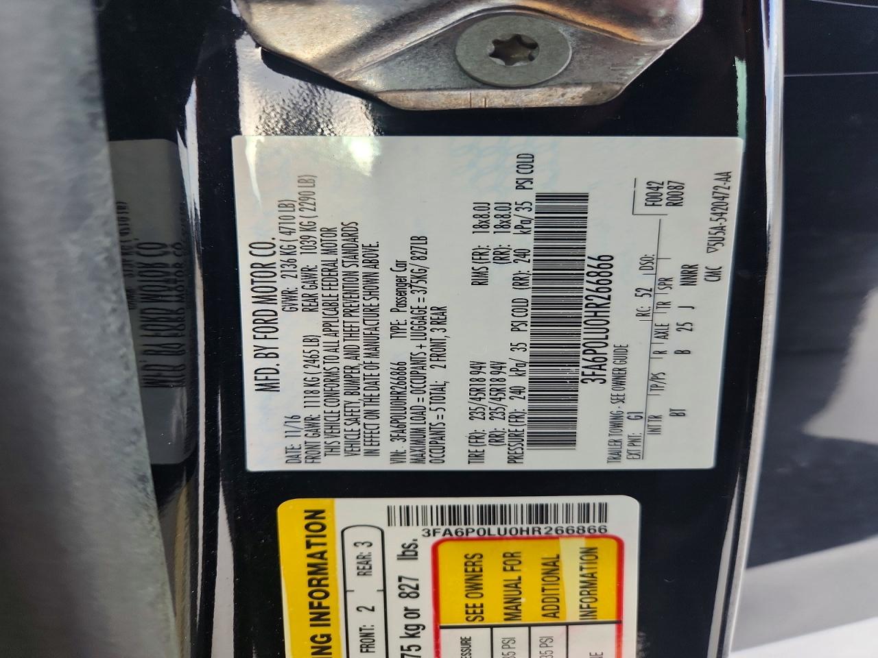 2017 FORD FUSION SE HYBRID photo 34