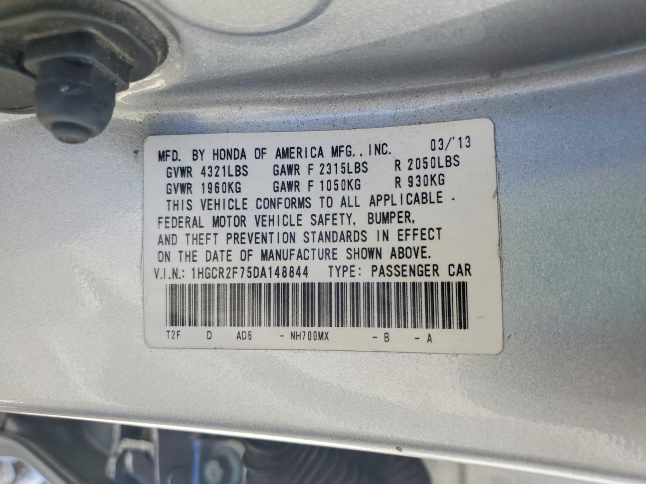 2013 HONDA ACCORD EX photo 12