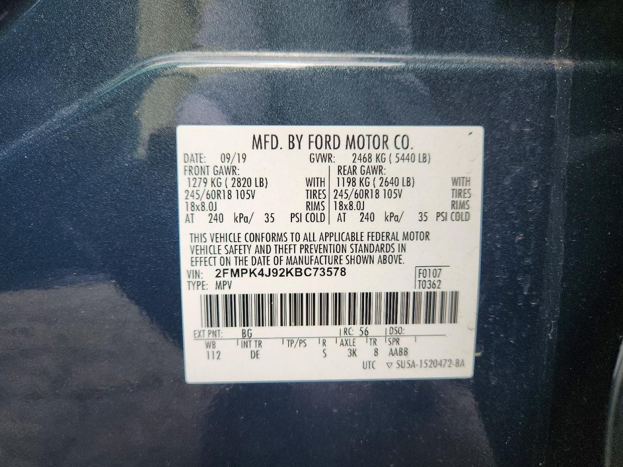 2019 FORD EDGE SEL photo 12