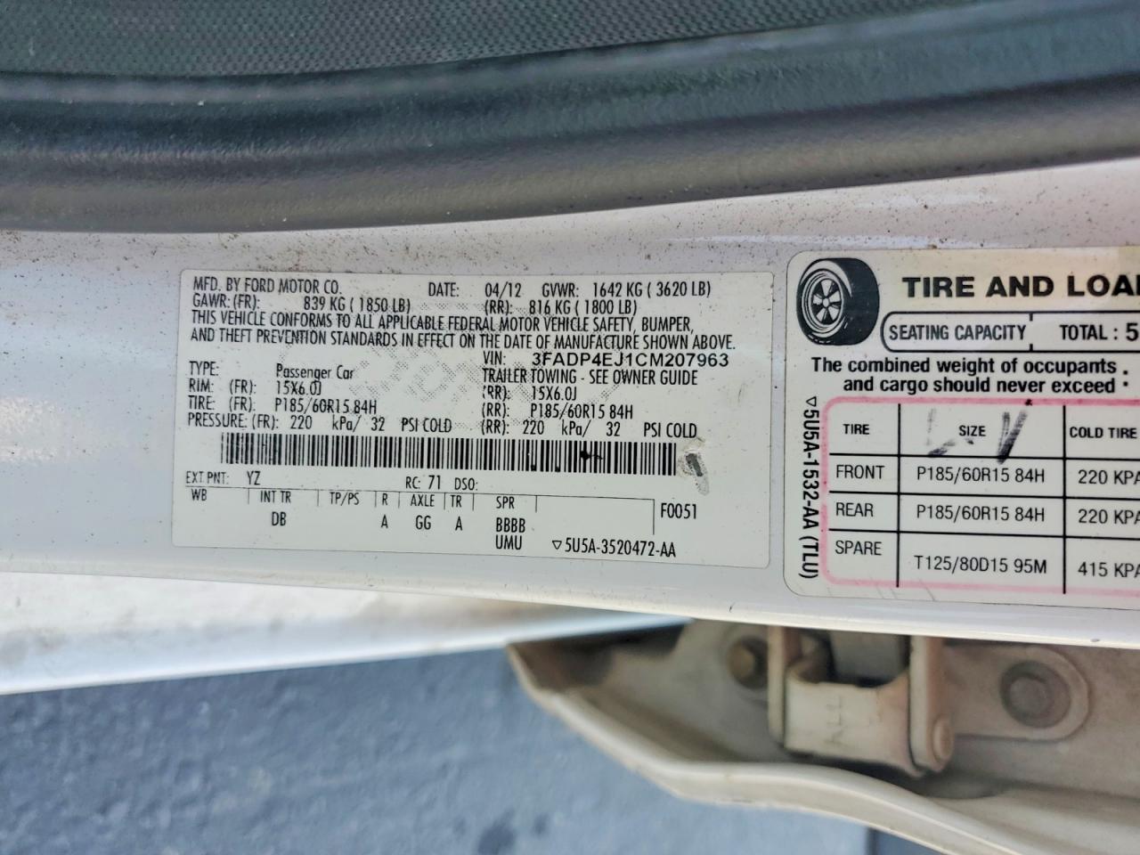 2012 FORD FIESTA SE photo 12
