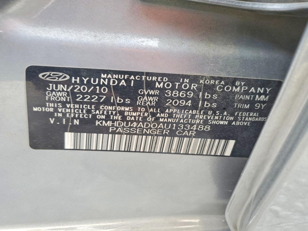 2010 HYUNDAI ELANTRA BLUE photo 12