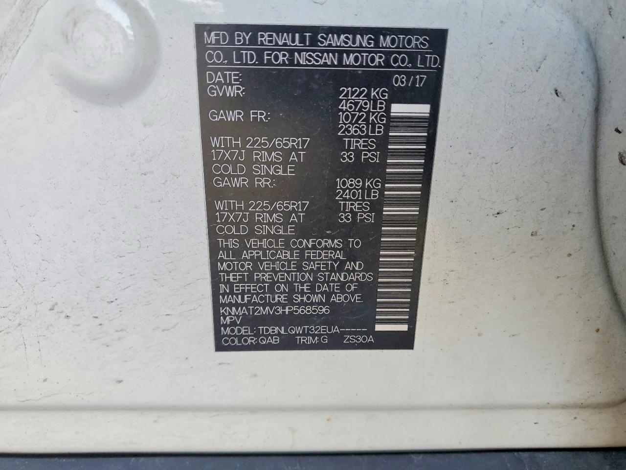 2017 NISSAN ROGUE SV photo 34