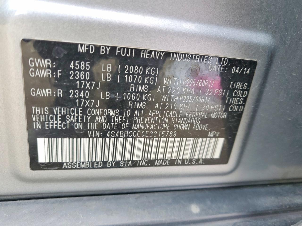 2014 SUBARU OUTBACK 2.5I PREMIUM photo 25