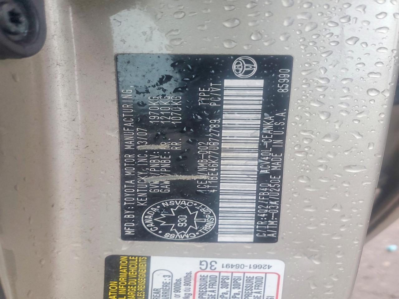 2007 TOYOTA CAMRY CE photo 34