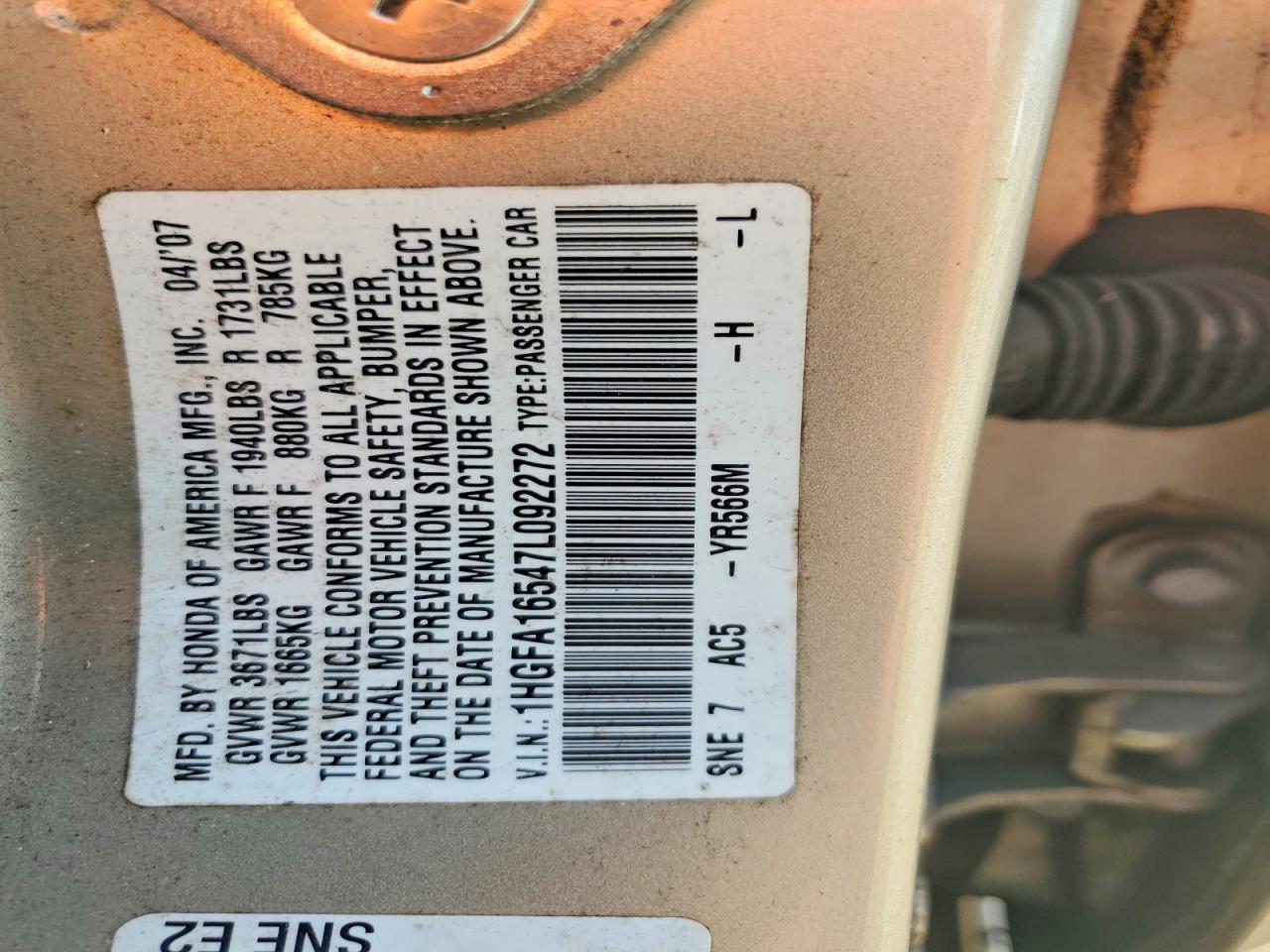 2007 HONDA CIVIC LX photo 25