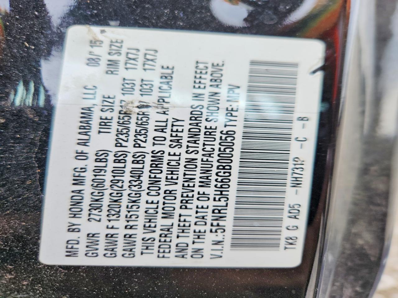 2016 HONDA ODYSSEY EXL photo 25