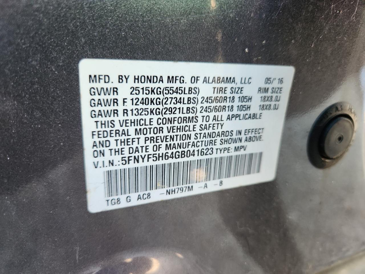 2016 HONDA PILOT EXL photo 27