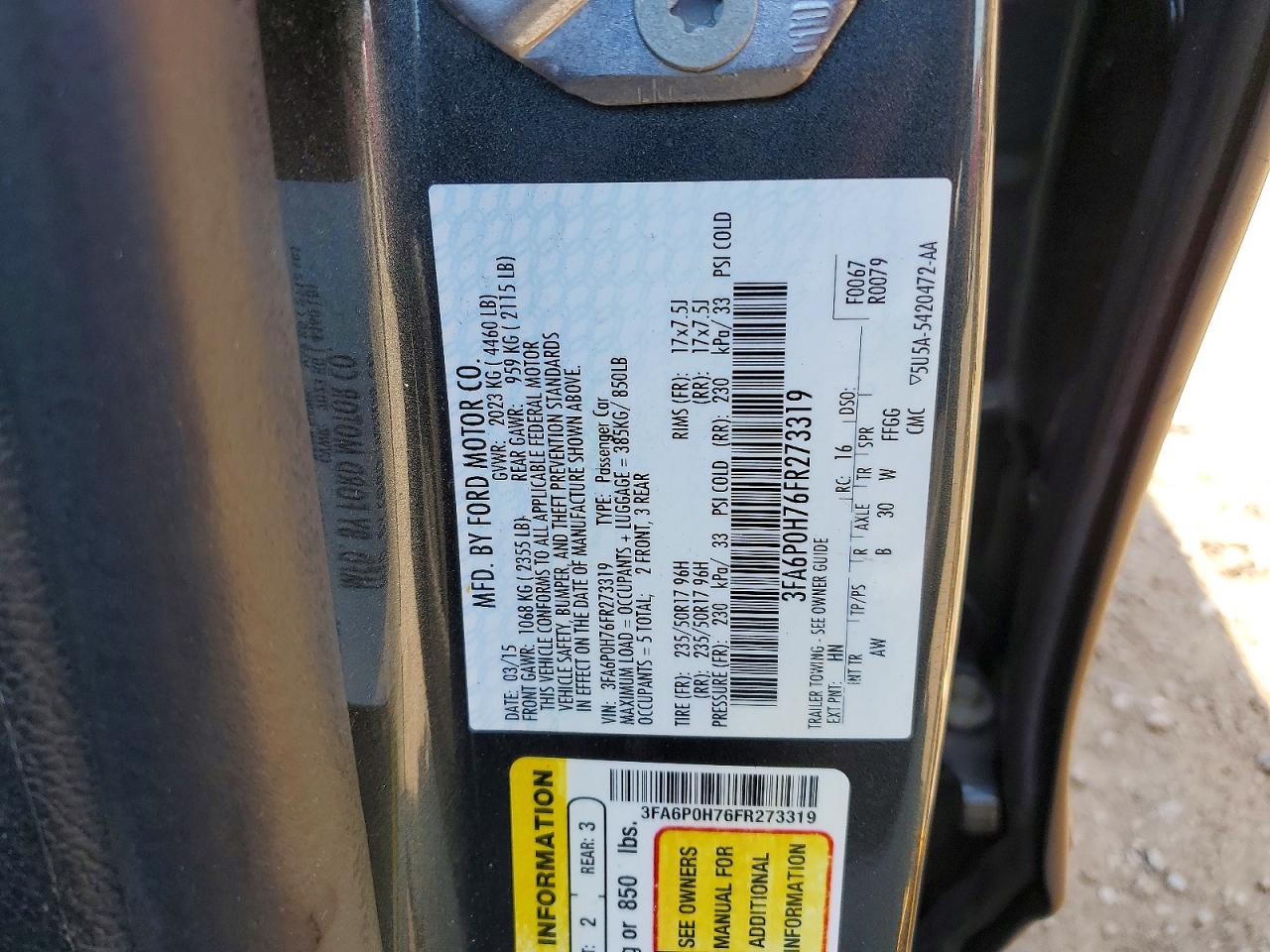 2015 FORD FUSION SE photo 23