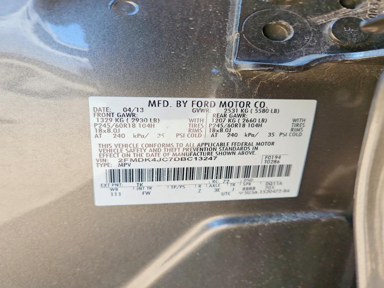 2013 FORD EDGE SEL photo 14
