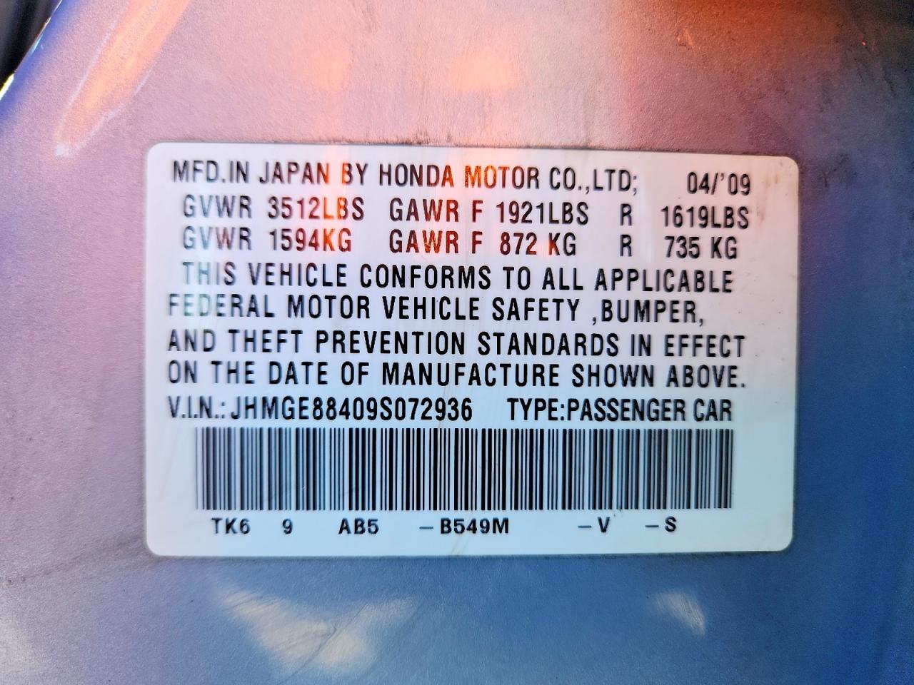2009 HONDA FIT SPORT photo 12