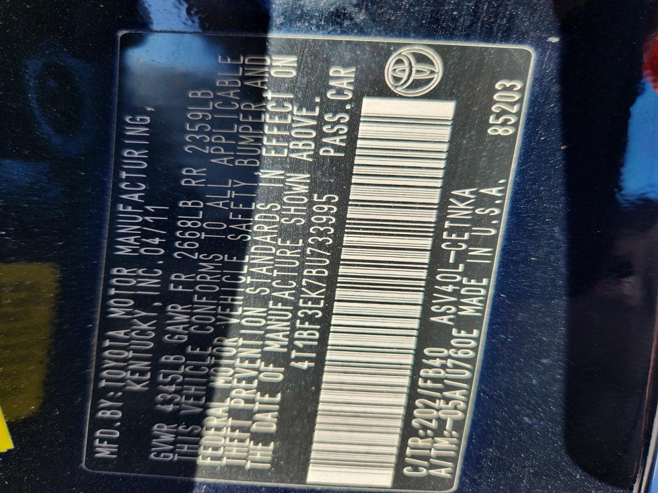 2011 TOYOTA CAMRY BASE photo 34