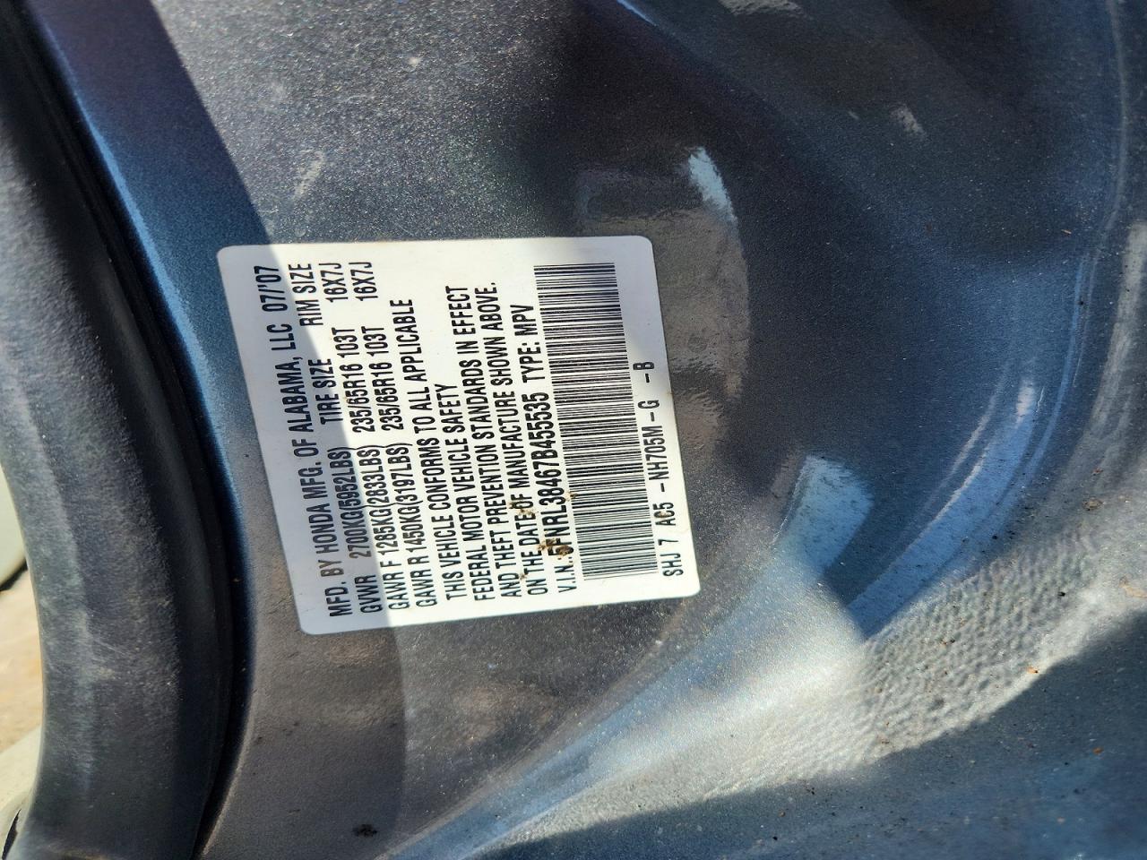 2007 HONDA ODYSSEY EX photo 25