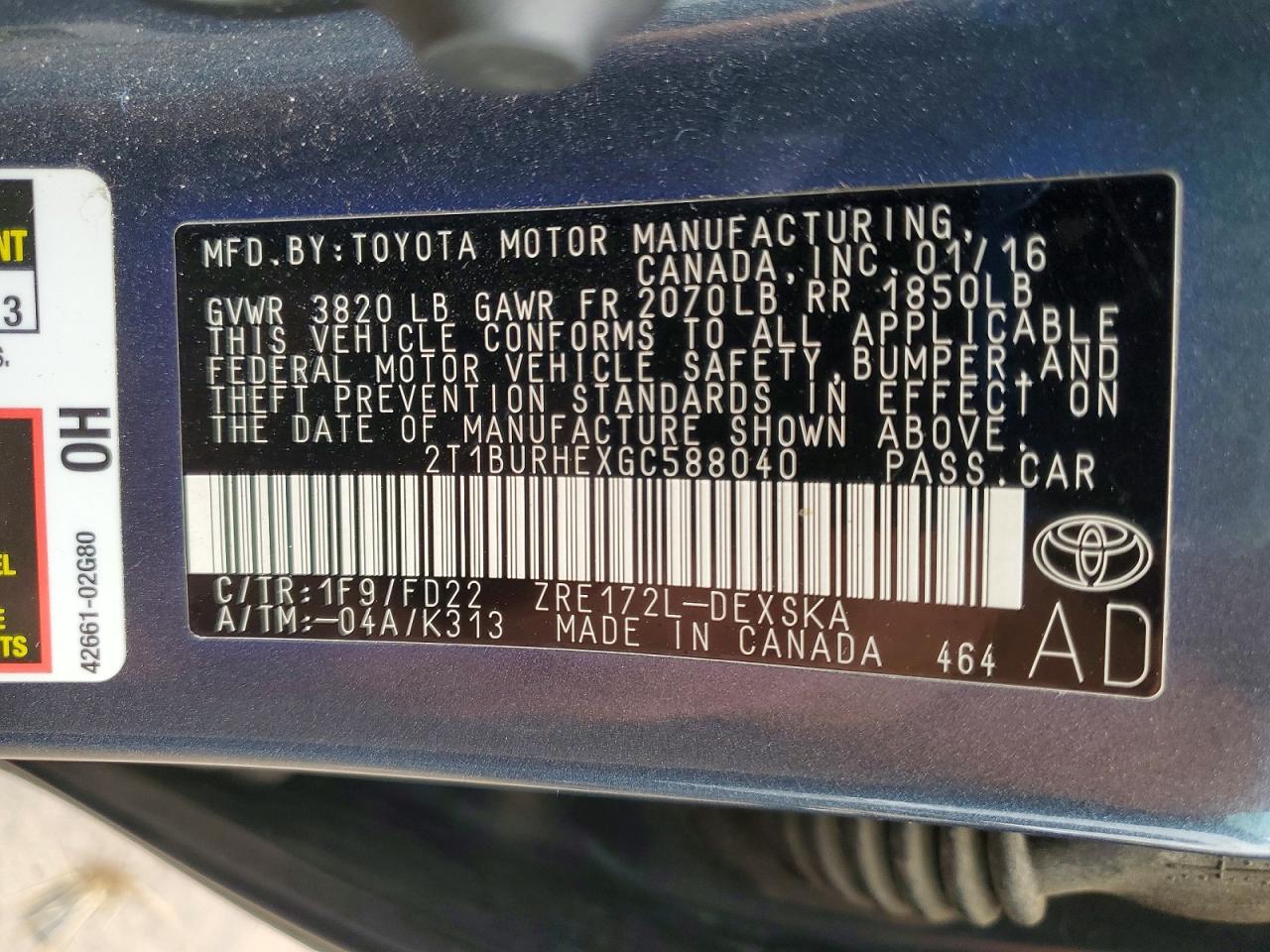 2016 TOYOTA COROLLA S PLUS photo 34