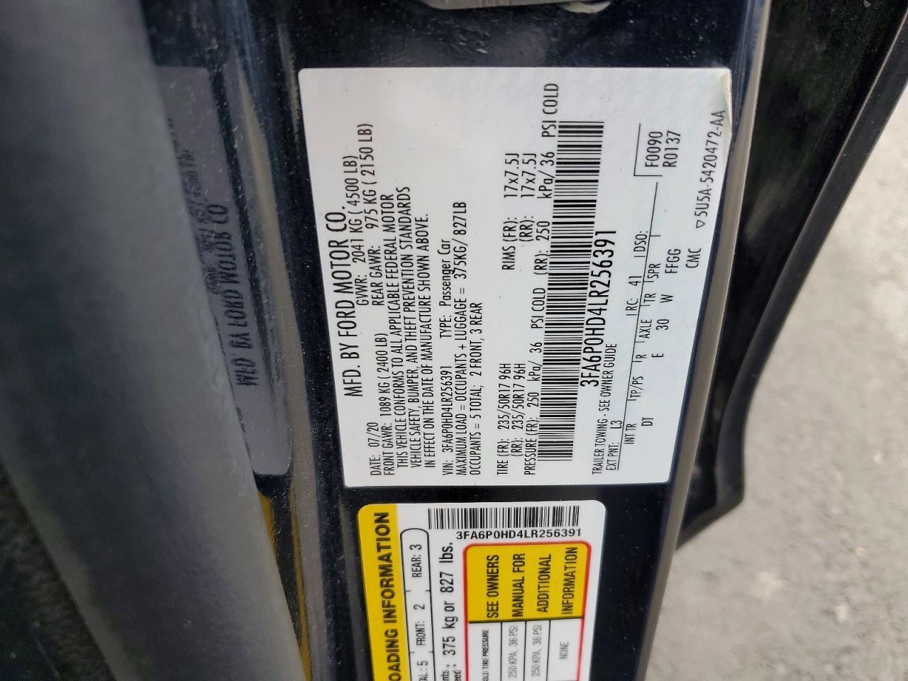 2020 FORD FUSION SE photo 37