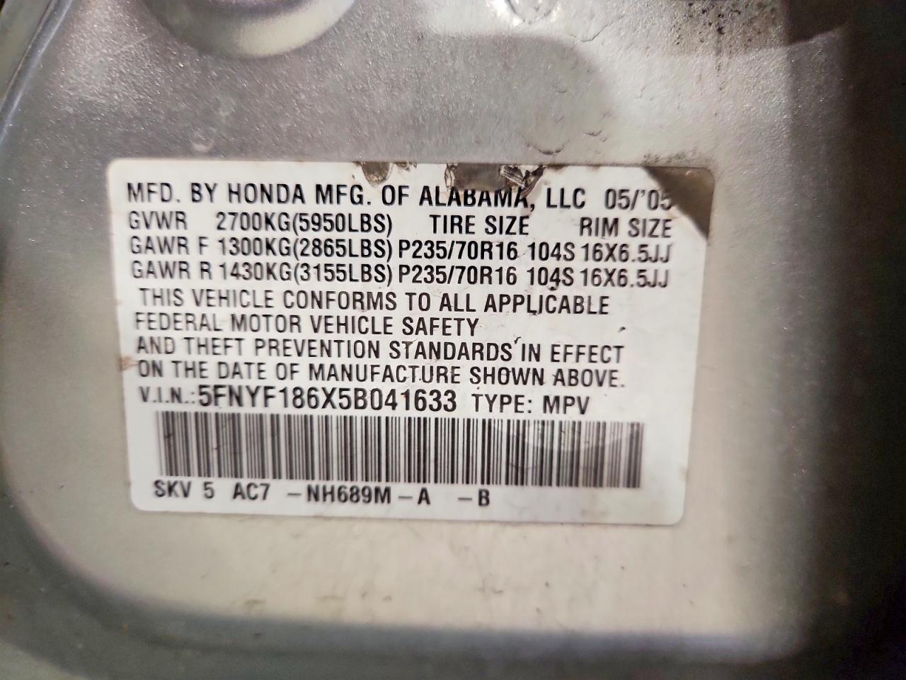2005 HONDA PILOT EXL photo 40