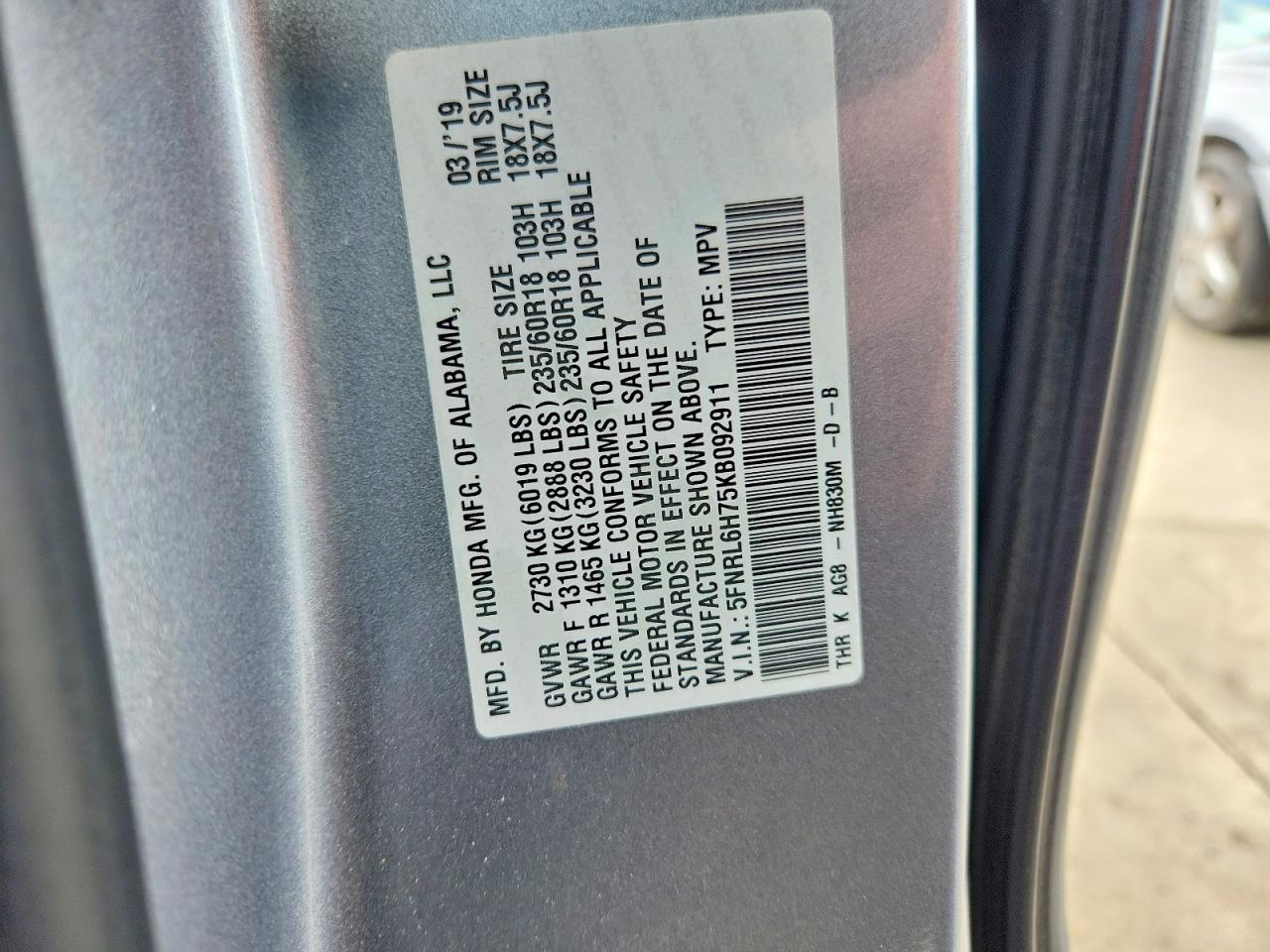 2019 HONDA ODYSSEY EXL photo 13