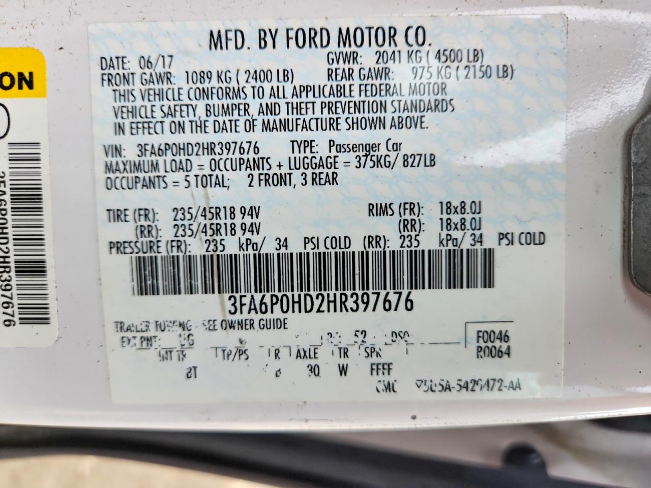 2017 FORD FUSION SE photo 23