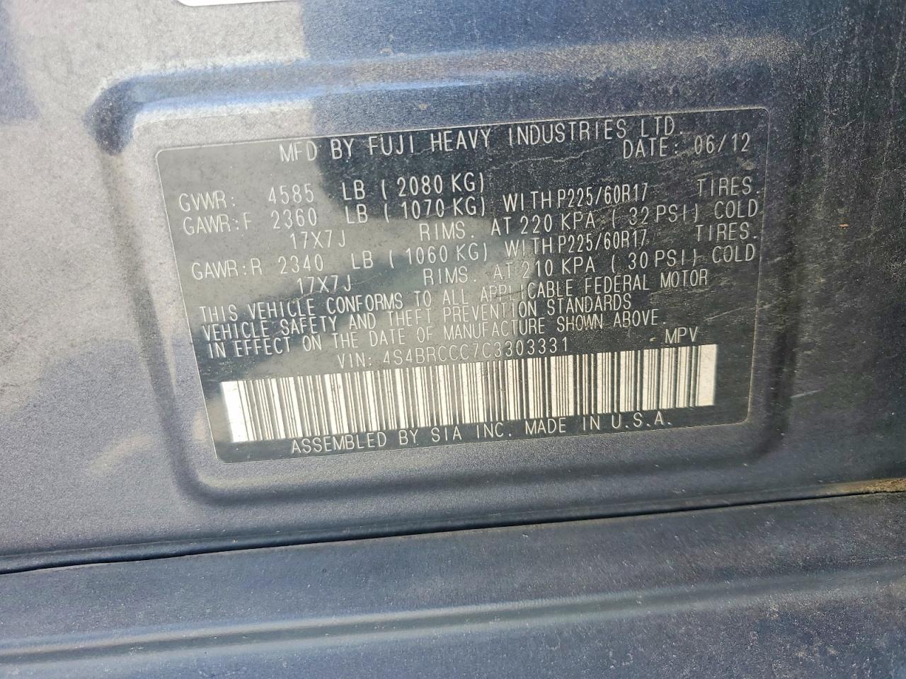 2012 SUBARU OUTBACK 2.5I PREMIUM photo 37