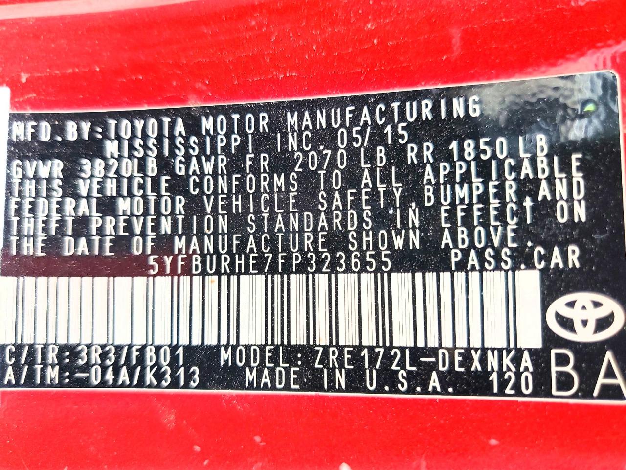 2015 TOYOTA COROLLA LE photo 12