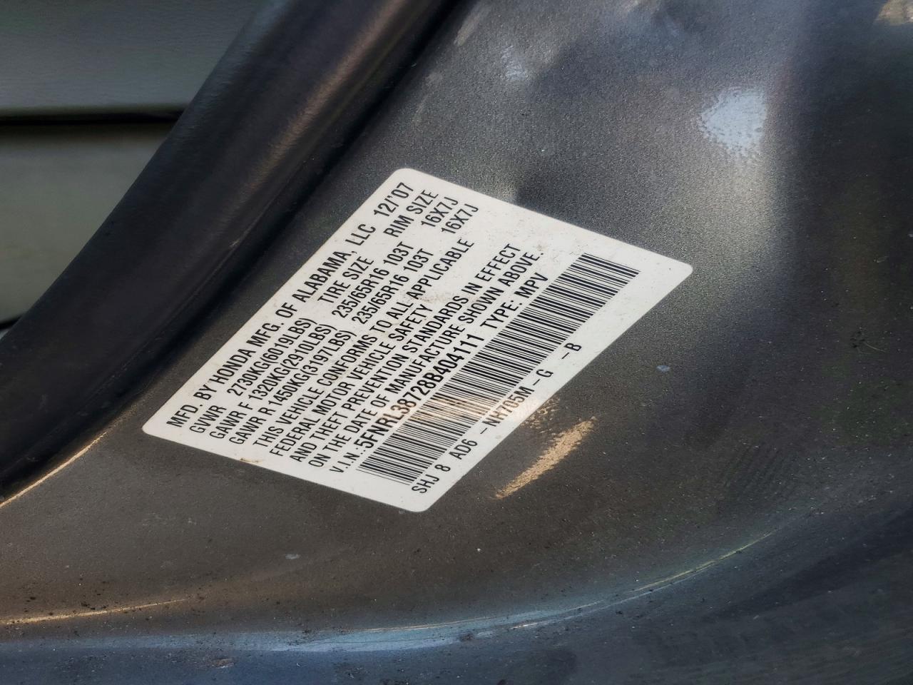 2008 HONDA ODYSSEY EXL photo 12