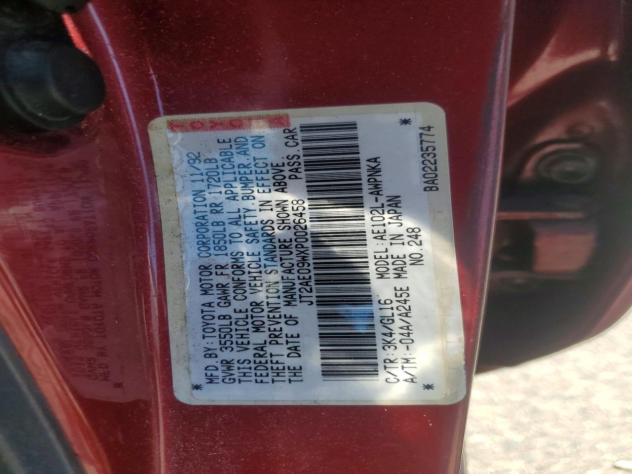 1993 TOYOTA COROLLA DX photo 25