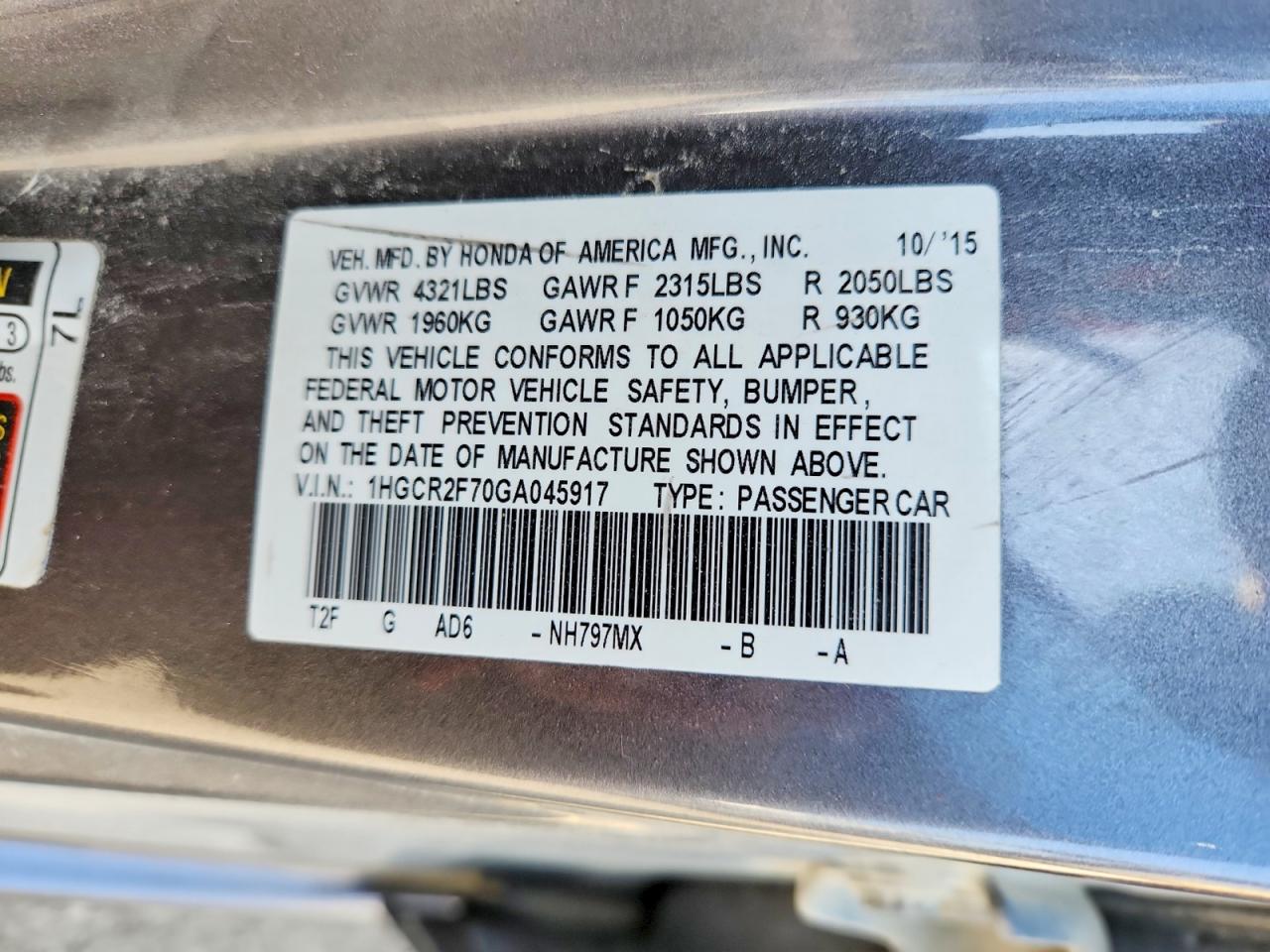 2016 HONDA ACCORD EX photo 23