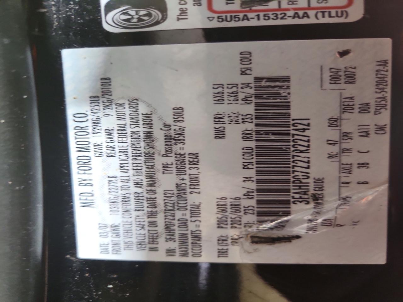 2007 FORD FUSION SE photo 23