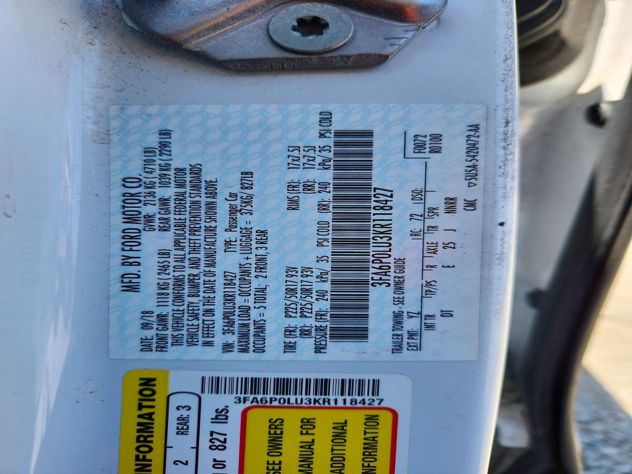 2019 FORD FUSION SE photo 25
