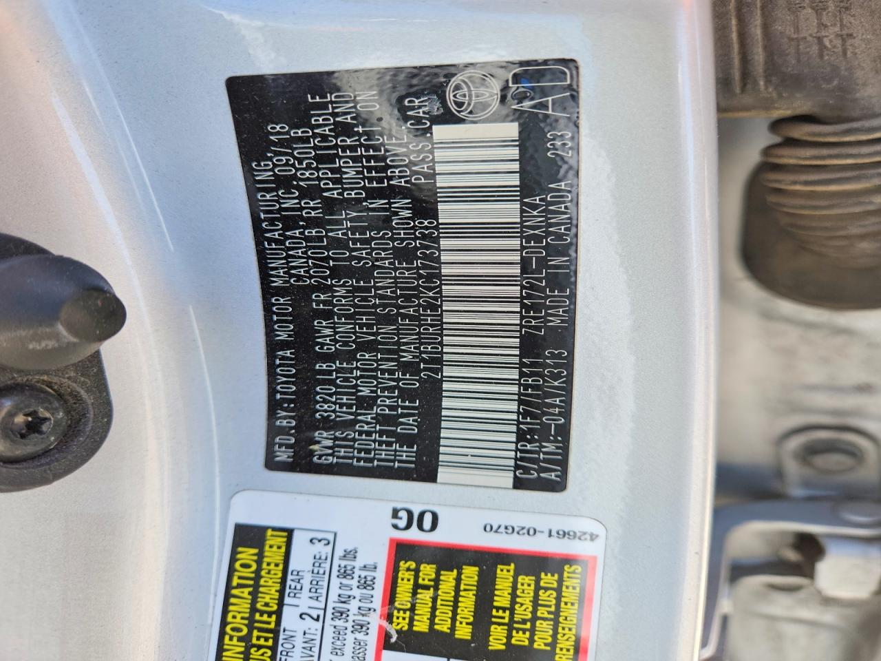 2019 TOYOTA COROLLA LE photo 34