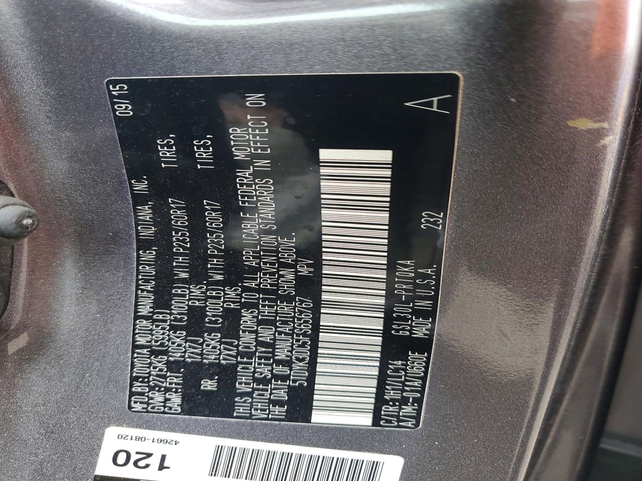 2015 TOYOTA SIENNA XLE 8-PASSENGER photo 40
